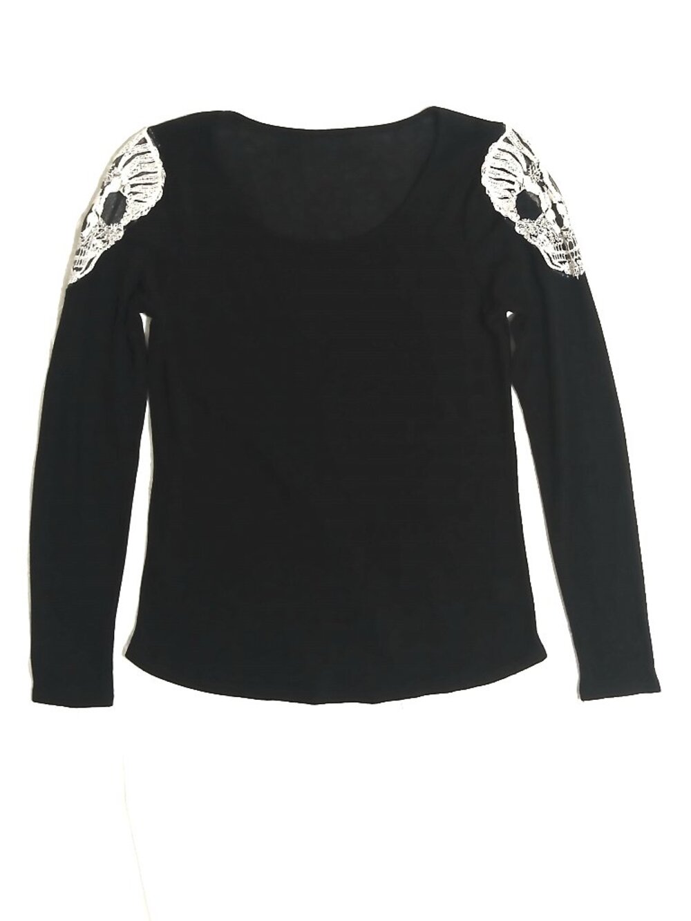 Women’s Black Skull Shoulder Long Sleeve Top Goth Stretch Shirt Unbranded S/M